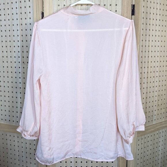 NWOT Mod Cloth blouse with tie at neck, 3/4 length sleeve, blush, semi-sheer - Picture 2 of 10